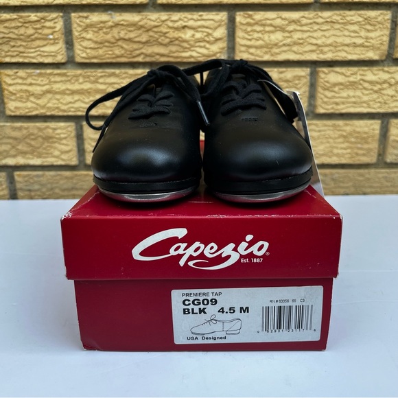 CG09 Capezio Premiere Black Leather Tap Shoes Women’s 4.5 Fit Child 2-2.5 New - Picture 4 of 14